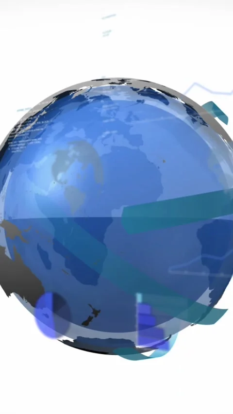 Animation of multiple rotating globes, computer language and graphs over white Stock Footage 321039552