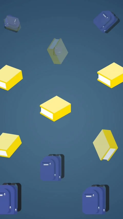 Animation of multiple school bag and book icons against copy space on blue Stock Footage 343718995