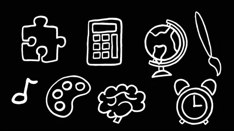 Animation of  with multiple school items moving Stock Footage 159734699