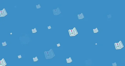 Animation of multiple science textbook icons in seamless pattern on blue Stock Footage 245512110