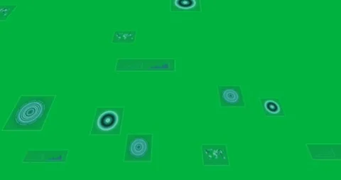 Animation of multiple scopes and world map scanning and processing on black Stock Footage 347297982