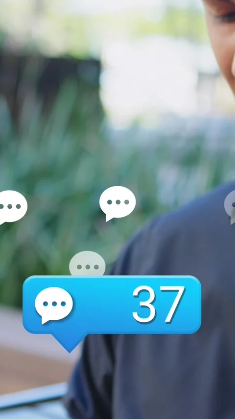 Animation of multiple social media icons over caucasian man using smartwatch Stock Footage 344594535