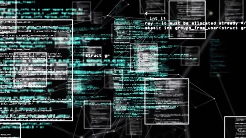 Animation of multiple squares, computer language and connected dots over black Stock Footage 328524216