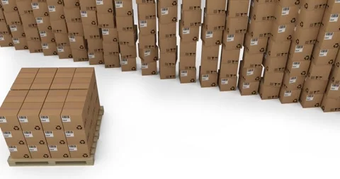 Animation of multiple stacked up cardboard boxes on white background Stock Footage 328295208