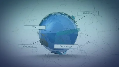 Animation of multiple texts and abstract pattern around globe with dots forming Stock Footage 326412106