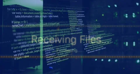 Animation of multiple texts and computer language over illuminated server racks Stock Footage 328466660