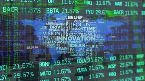 Animation of multiple texts, computer language, trading board over map against Stock Footage 329696517