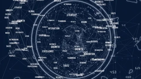 Animation of multiple texts connected with lines over globe in circles against Stock Footage 326757637