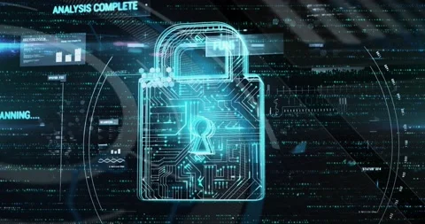 Animation of multiple texts, graph and circuit board pattern in padlock against 스톡 동영상 231725340