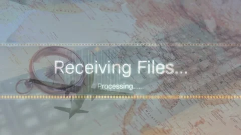 Animation of multiple texts, map, compass and cropped hands typing on keyboard Stock Footage 327007995
