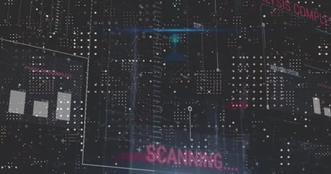 Animation of multiple texts, programming language and infographic interface on Stock Footage 328594047