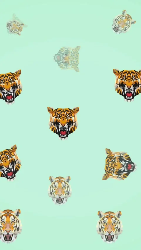 Animation of multiple tiger heads on green background Stock Footage 319973956