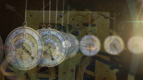 Animation of multiple vintage clocks swinging Stock Footage 150223860