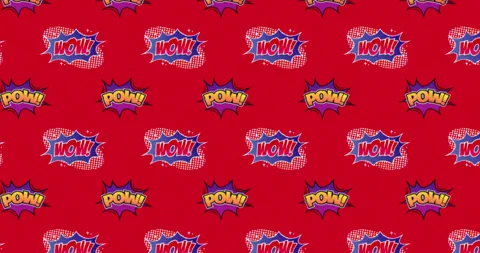 Animation of multiple vintage comic cartoon speech bubbles with Wow! and Pow! Stock Footage 135679968
