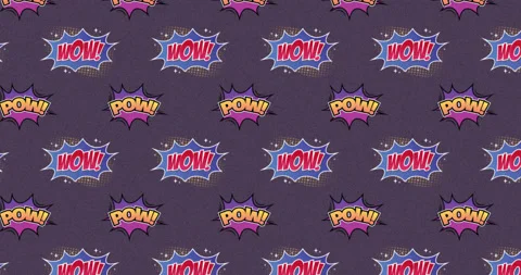 Animation of multiple vintage comic cartoon speech bubbles with Pow! and Wow! Stock Footage 135680175
