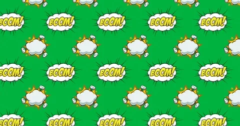 Animation of multiple vintage comic cartoon clouds speech bubbles with Boom! Stock Footage 324845618