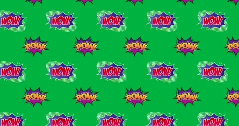 Animation of multiple vintage comic cartoon speech bubbles with Pow! and Wow! Stock Footage 324947203
