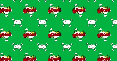 Animation of multiple vintage comic cartoon clouds speech bubbles with Boom! Stock Footage 325070046