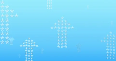 Animation of multiple white arrows formed with asterisks pointing up on blue Stock Footage 329104435