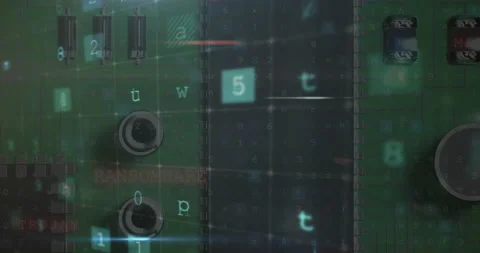 Animation of multiple words and numbers over a microprocessor Stock Footage 147871306