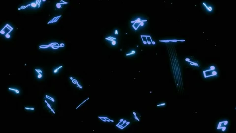 Animation musical notes floating on black screen. Stock Footage 231500694