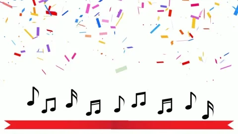 Animation of musical notes jumping with ribbon Stock Footage 248945118