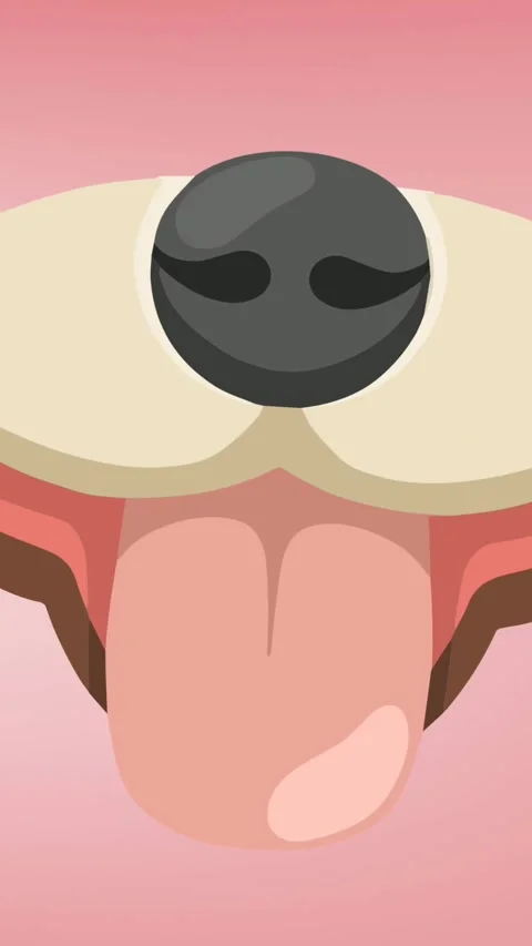 Animation of muzzle of pet dog with tongue out, on pink background Video stock 342613225