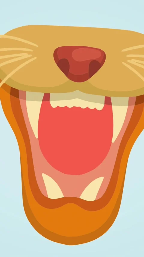 Animation of muzzle of wild big cat with mouth open, on blue background Video stock 342601617