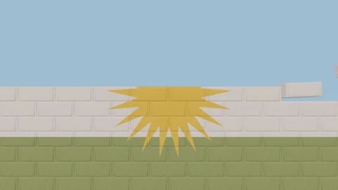 Animation National Flag on a Brick Wall Being Built - Iraqi Kurdistan Stock Footage 233453209