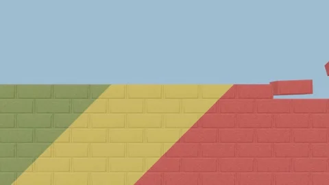 Animation National Flag on a Brick Wall Being Built - Republic of the Congo Stock Footage 233453601