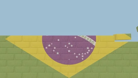 Animation National Flag on a Brick Wall Being Built - Brazil Stock Footage 233453768