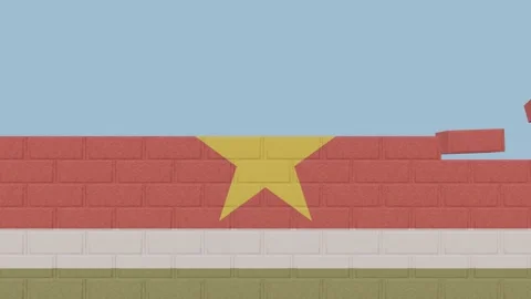 Animation National Flag on a Brick Wall Being Built - Suriname Stock Footage 233472930