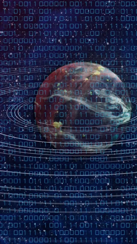 Animation of navy planet in black space with binary code Stock Footage 324020905