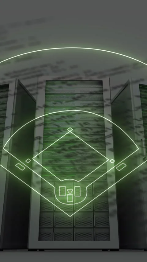 Animation of neon abstract shape and data processing against computer servers Stock Footage 322559523