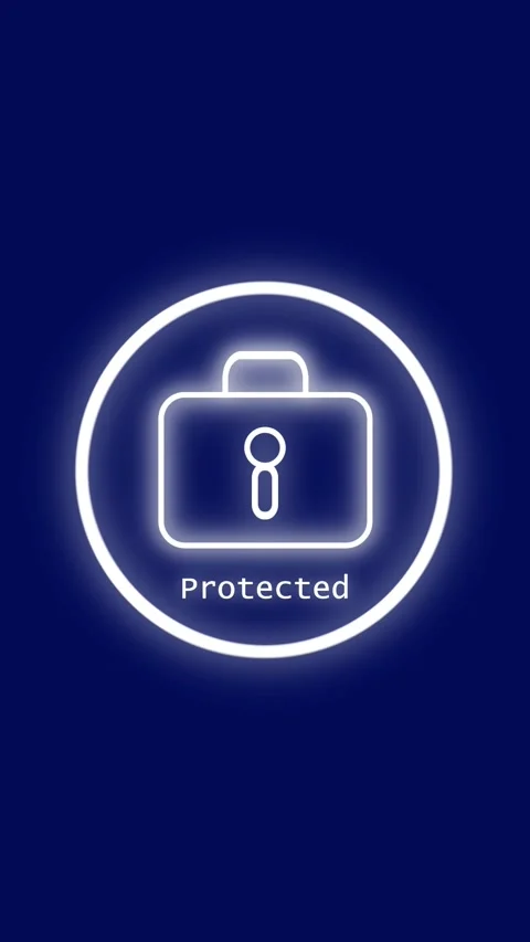 Animation of neon briefcase icon with keyhole appearing inside glowing whit.. Vídeos de archivo 338210460