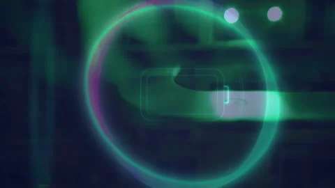 Animation of neon circle with battery over servers Video stock 312504232