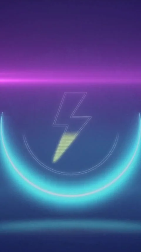 Animation of neon circle with lightning icon on blue background Stock Footage 342997112