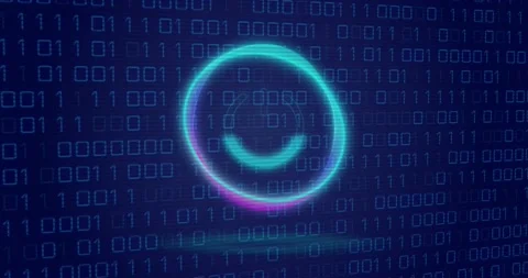 Animation of neon circle with power over binary code on digital screen 库存影片 203844448