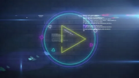 Animation of neon circle with triangle over data processing on navy background Stock Footage 327004605