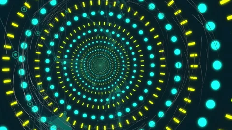 Animation of neon circular shapes in seamless pattern against network of digital Stock Footage 312394690