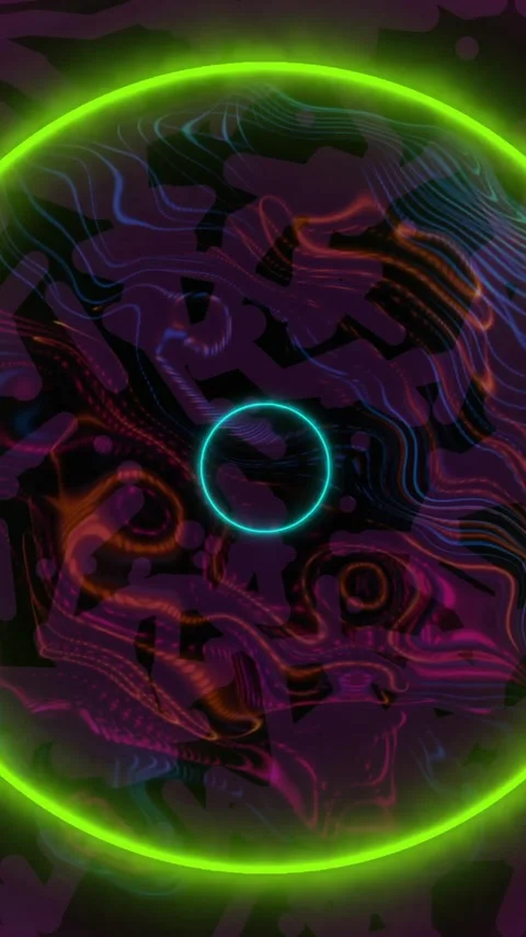 Animation of neon colourful circles over shapes moving Stock Footage 342806395