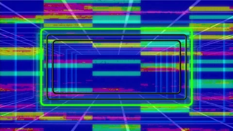 Animation of neon frames with flickering vibrant rectangles on blue background Stock Footage 150224033