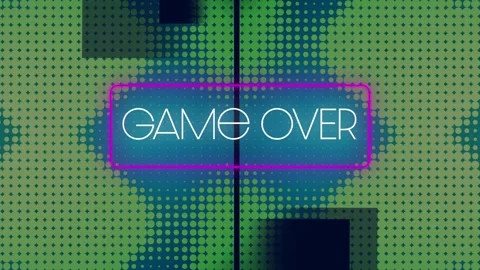 Animation of neon game over text with green spotted pattern on video game Stock Footage 330664165