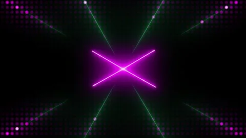 Animation of neon glowing cross screen on black background. Striped disco be Stock Footage 246754948