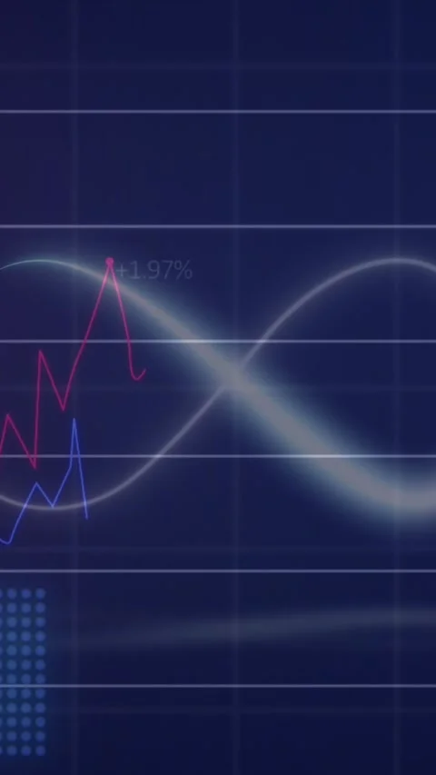 Animation of neon infinity symbol over statistical data processing against blue Stock Footage 344679624