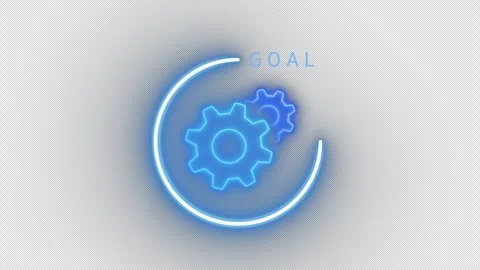 Animation of neon line two cogwheels with text of GOAL Stock Footage 288323301