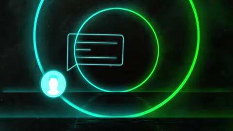 Animation of neon message icon over glowing neon pattern on black background Stock Footage 307984798