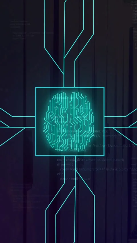 Animation of neon network of connections with digital brain over server room Stock Footage 341976723