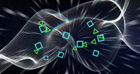 Animation of neon pattern over glowing mesh moving on seamless loop Stock Footage 246733085