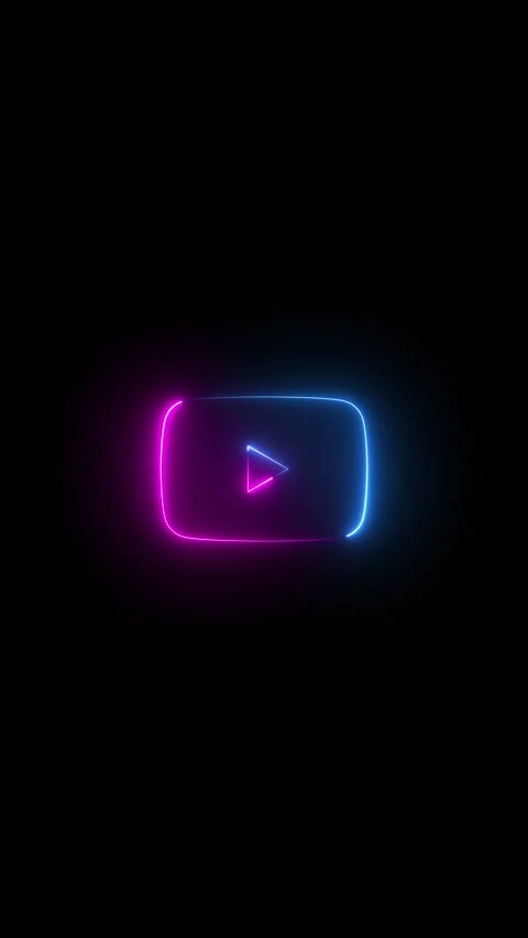 Animation of neon play button icon on black background Stock Footage 289718503